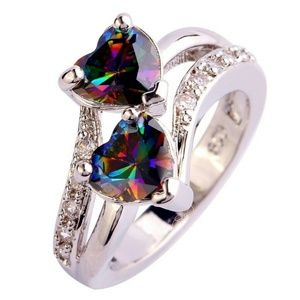 lingmei Fashion Lover Jewelry Heart Cut Rainbow &